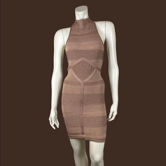 Arden B Copper Bodycon Halter Top Open Back Dress Size Medium - Picture 4 of 10